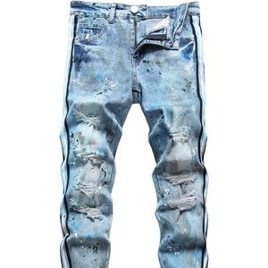 New Mens Ripped and Patched Skinny Jeans Multiple Sizes